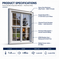 Ventana Corredera Plegable Francesa de Aluminio con Vidrio Templado, Ahorro de Energía, para Patio o Balcón, Venta Directa de Fábrica
