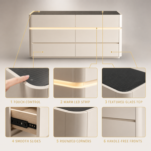 <span class=keywords><strong>Commode</strong></span> intelligente avec plateau en verre texturé noir, éclairage tactile à commande vocale, poignée intégrée, coins arrondis, coffre de rangement à <span class=keywords><strong>tiroirs</strong></span> - Product Image 5