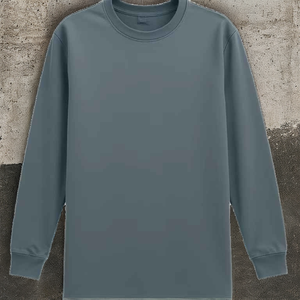 Chemises à manches longues pour hommes, style oversize, col rond, 100% coton, 220g, respirantes, écologiques, style streetwear, coupe ample, tendance - Product Image 2