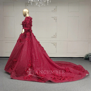 Jancember ANY20 lujo musulmán rojo brillo apliques flor vestidos de noche vestido - Product Image 2