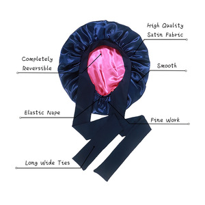 Bonnet <span class=keywords><strong>de</strong></span> nuit en satin double couche avec bord large bonnet <span class=keywords><strong>de</strong></span> douche en imitation soie extensible pour la beauté et les soins personnels - Product Image 1