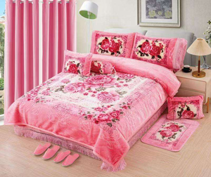 Set di 12 Coperte <span class=keywords><strong>Rosa</strong></span> in Velluto Caldo per l'Inverno, <span class=keywords><strong>Coperta</strong></span> Pesante Stampata King Size 10kg con Tende Coordinate - Product Image 1