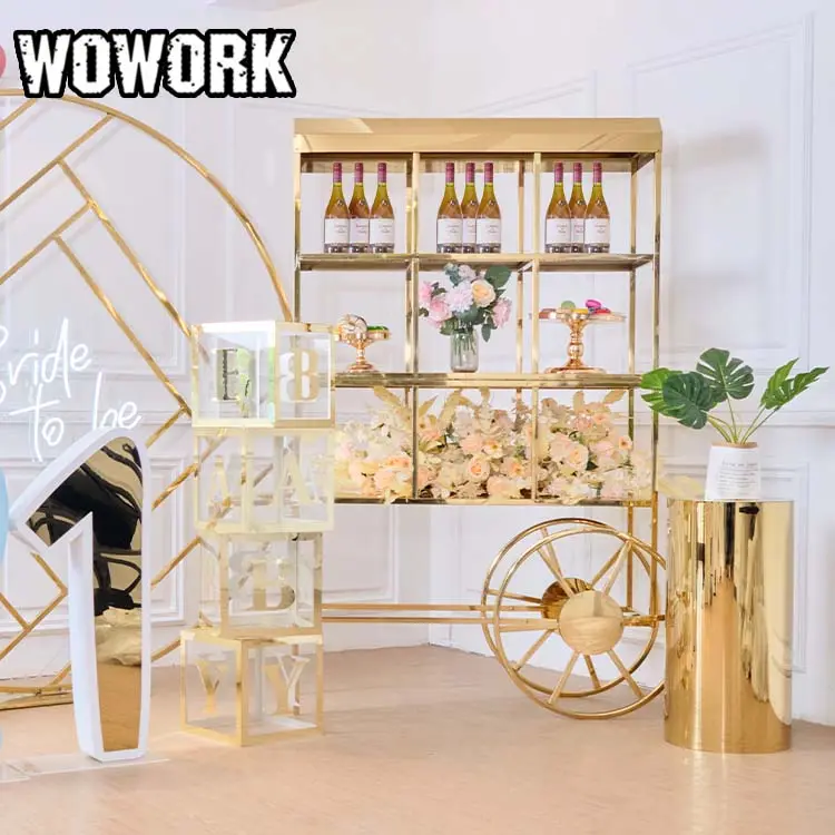 2023 WOWORK gold cylinder cake plinth table stands for birthday party prop decoration supplies