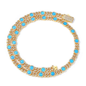 Chaîne cubaine en moissanite chromatique VVS, argent 925, dégradé de couleurs, plaqué or 18 carats, collier à maillons multicolores arc-en-ciel, brillant - Product Image 6