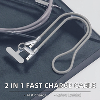Kabel Data TENOVA Baru dari Pabrik, 2-in-1, Jalinan Nilon, Magnetik, Pengisian Cepat 3A, Tipe-C/micro-USB, 1.2m, Anti-Hilang, Model Selempang untuk Ponsel