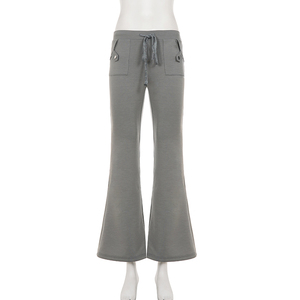 Pantalones Casuales Retro Americanos con Bolsillos Cargo, Cintura Baja y Cordón Ajustable, Estilo Urbano para Chicas Modernas, Pantalones Acampanados - Product Image 6