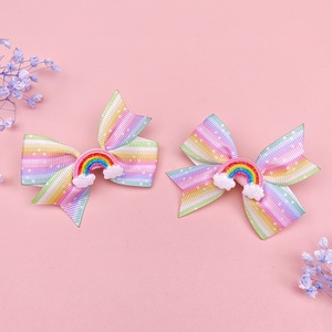 Jepit Rambut Pita Bergaris Pastel Glitter Pelangi Awan Jepitan Buaya Lucu untuk Anak Perempuan Aksesoris Rambut Pesta Putri - Product Image 5