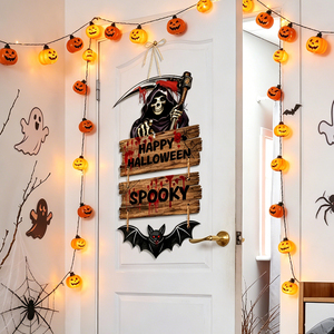 Pancarta temática de Halloween con diseño de guadaña del Grim Reaper y patrón de murciélagos, guirnalda decorativa para crear una atmósfera espeluznante en el hogar - Product Image 2