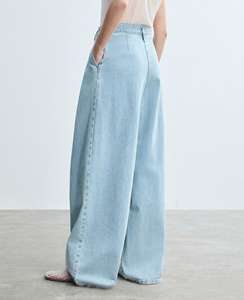 Trendy Light Blue Washed Wide Leg Denim Pants Premium Cotton Female Baggy <strong>Jeans</strong> Vintage Oversized Straight Loose <strong>Jeans</strong> - Product Image 4