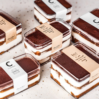 Boîtes transparentes en plastique PS pour tiramisu, mini-boîtes d'emballage pour desserts et bonbons, petits contenants transparents en gros, qualité alimentaire, forme carrée