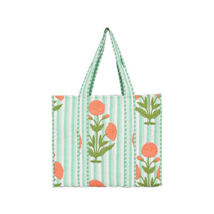 Custom Logo Ladies Open <b>Square</b> Tote Bag Floral Printed Travel Shoulder Bag Women Recycled Soft Quilted Cotton - Product Image 2
