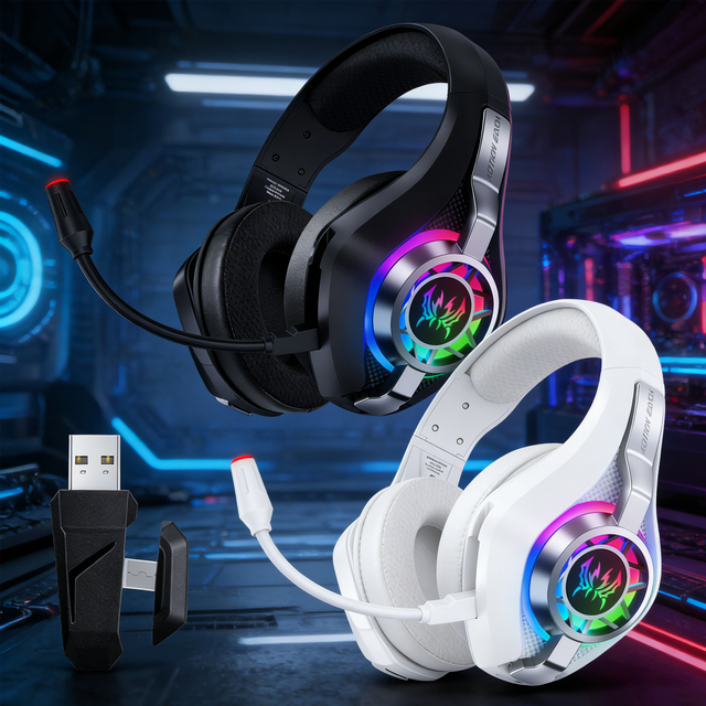 Wholesale Factory Wireless Gaming Headset 3 Modes 2.4GHz 7.1 Surround Sound RGB Light Over Ear for PS5 PS4 Switch PC