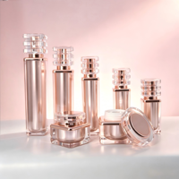 Ensemble de flacons de soin de la peau en acrylique or rose de luxe avec bouchon couronne, contenants vides pour tonique, lotion, sérum, crème pour le visage, crème pour les yeux