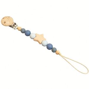 Chaîne de dentition créative en silicone et bois de hêtre pour bébé, motif étoile de dessin animé, anti-chute, cadeau de fête - Product Image 4