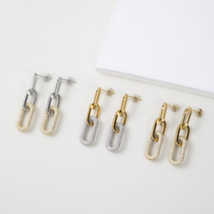 ชุดเครื่องประดับแฟชั่น YF5144 ชุบทอง 18K สแตนเลสสตีล สร้อยคลิปหนีบหนา ประดับเพชรคิวบิกเซอร์โคเนีย สร้อยข้อมือ สร้อยคอ ต่างหู - Product Image 3