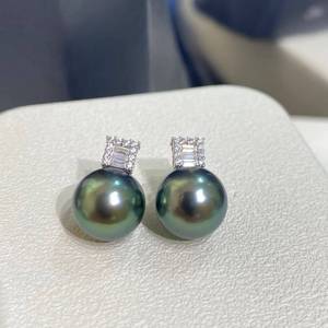 Pendientes de Perlas Verdes y Negras, Joyería de Oreja con Tono Dorado, Piedra Ovalada, Regalo Elegante para Mujer, Plata S925, Engaste Cuadrado, Perla Tahitiana - Product Image 2