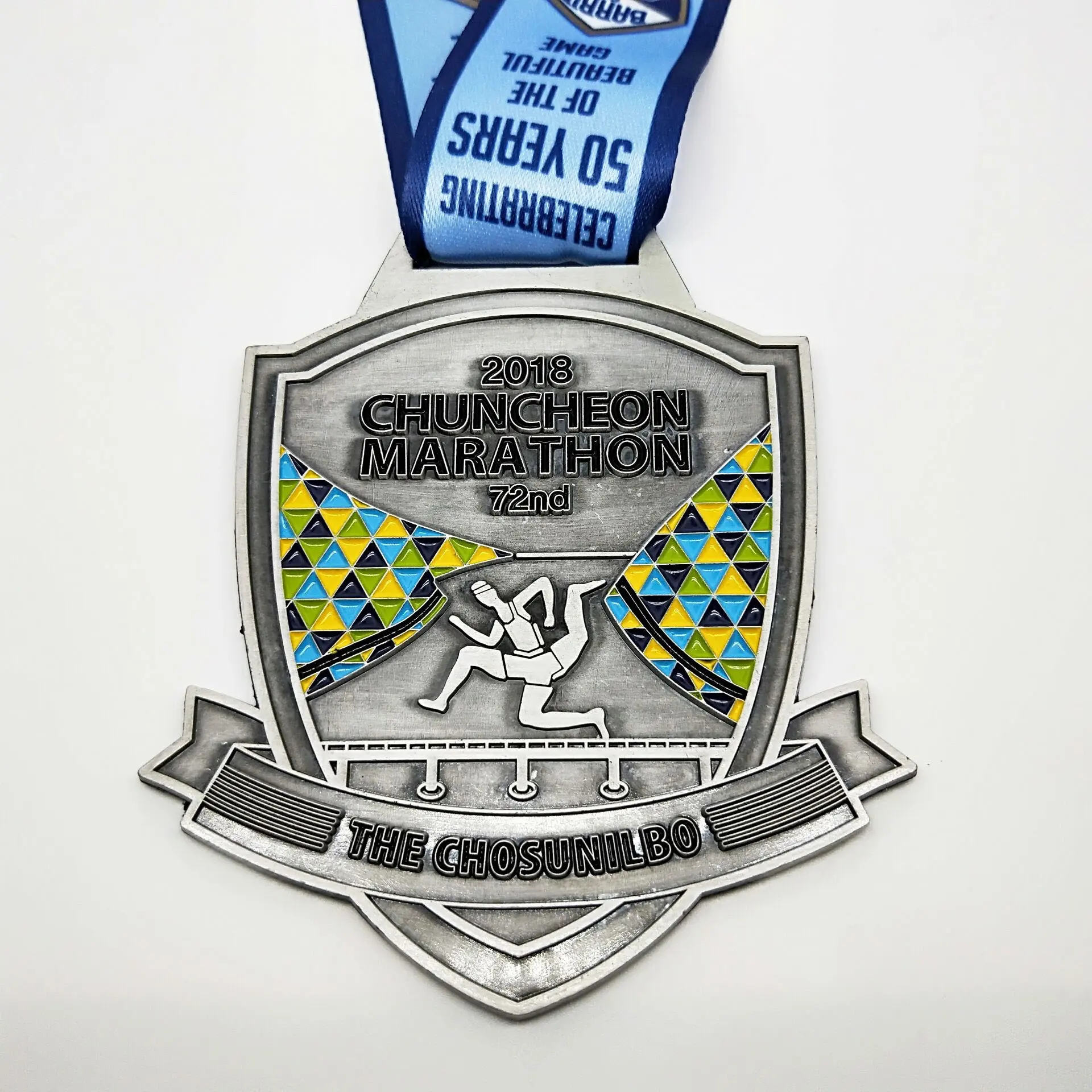 Benutzer definierte Box medaillen 3D geprägtes Logo-Zink legierung Antik Silber Marathon Sport Trophäe Münz medaille