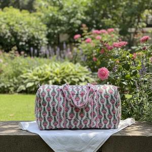Floral Quilted Duffle <b>Bag</b> Handmade Travel, Overnigth Weekender <b>Bag</b>, Cotton Carryall <b>For</b> Her, Yoga <b>Bag</b>, Hand Luggage <b>Storage</b> <b>Bag</b> - Product Image 5