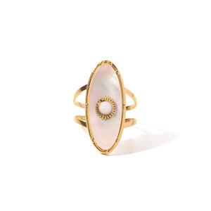 Vintage French Style Mother Of Pearl Ring 18K Gold Stainless Steel Oval Eye Shape Pearl Jewelry Unisex Everyday Wear - Product Image 5