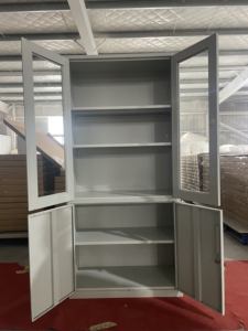 Armoire de classement de bureau en acier thermolaqué, mobilier de rangement métallique, avec serrure à clés et porte vitrée - Product Image 3