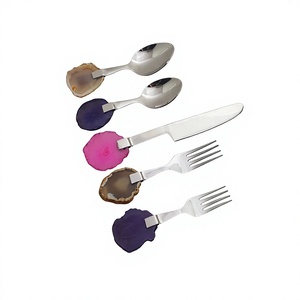 Agate Stone Handle & Stainless Steel with Silver Plated Flatware 5 Pcs Set Cutlery Set Hot Sale From SCI - Product Image 1