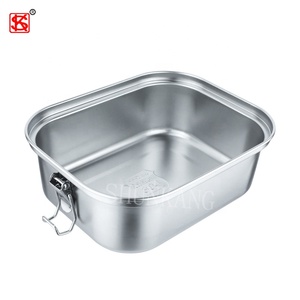 Boîte à lunch rectangulaire en acier inoxydable 304 # de haute qualité et écologique avec couvercles et poignées Compartiments pratiques - Product Image 3