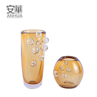 Ensemble de vases en verre ambré à bulles modernes, faits à la main, style Art Déco, pour centre de table, salon, mariage