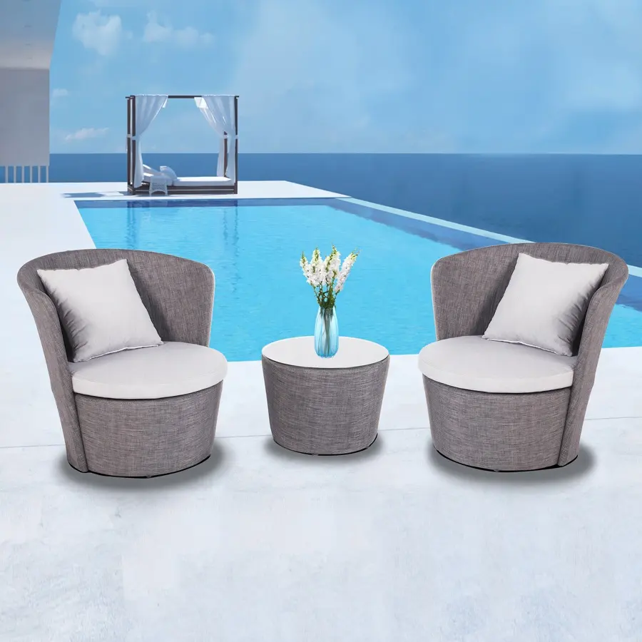 Patio Bistro Set 3 Stuk Aluin Frame Meubels Set Outdoor Olifen Geweven Stof Stoel met Tafel