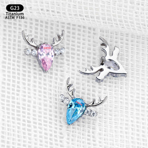 Bijoux de piercing en titane F136 en forme d'élant avec zircon, clous de remplacement de 8 mm pour lèvre, langue et oreilles - Product Image 3