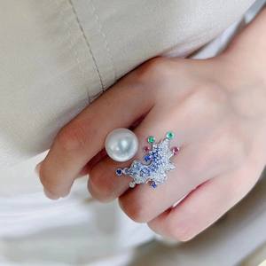 S925 Pure Silver Natural Freshwater <b>Pearl</b> <b>Ring</b> for Spring/Summer 10-9MM Round with Micro Flaws Versatile for Commuting - Product Image 1