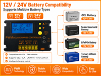 Contrôleur de charge solaire PWM mini 2026 10A 20A 12V/24V, contrôleur d'éclairage automatique pour camping-car portable, camping et alimentation extérieure