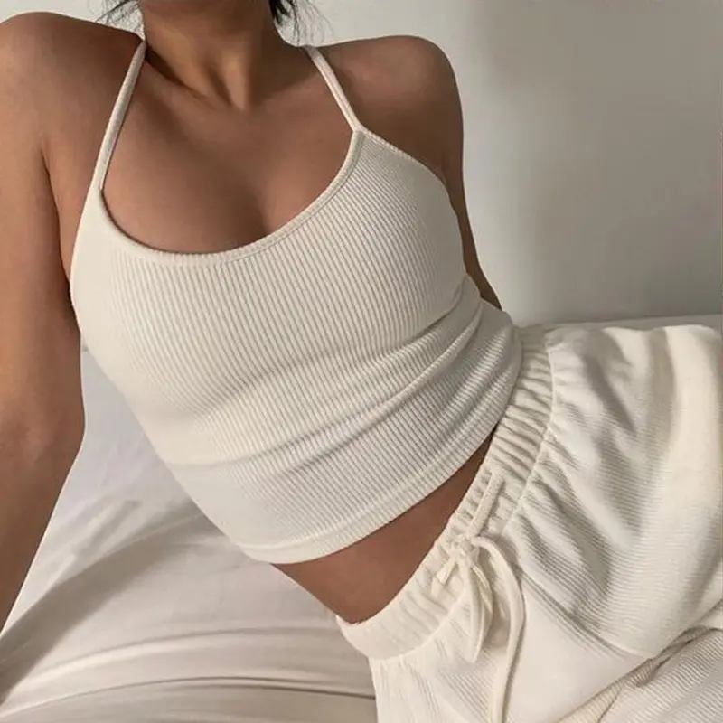 2022 Hot Sale New Plain Black Crop Top Women Summer Summer Sleeveless Ribbed Crop Tank Top For Ladies Custom White Camisole