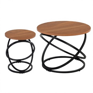 Table basse en teck moderne pour l'extérieur / Table d'appoint en métal KD pour l'intérieur, pour le bureau et le bar, pour le mobilier de salon - Product Image 4