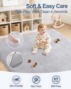 Tapis de jeu pour bébé en velours corail ultra doux, antidérapant, avec fond en mousse épaisse, 50x50, tapis de parc pour bébé, rembourré pour nourrissons, enfants et tout-petits - Product Image 5
