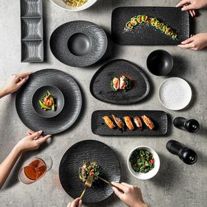 Chef Japan Rock Pratos Hotel Restaurant Japanese Black <b>Ceramic</b> Dinner <b>Plate</b> Dishes Set Crockery Assiette Porcelain Sushi <b>Plate</b> - Product Image 1