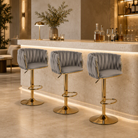 Tabouret de bar commercial au design opulent, pivotant, réglable en hauteur avec vérin à gaz, base dorée, pour îlot de cuisine, salon, café