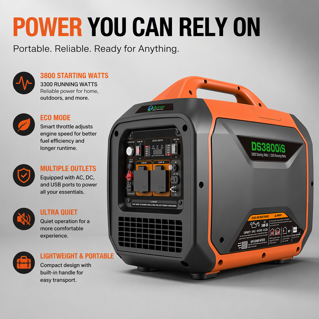 3800W Portable Inverter <strong>Generator</strong> 3300W <strong>Running</strong> 120V Ultra Quiet Gas Powered with USB DC Outlets for Camping RV Home Backup