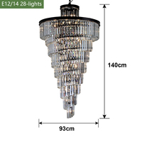 Lustre en cristal rond en spirale de luxe, 28 lumières pour la décoration de hall et d'escalier