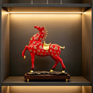 Escultura de Caballo Rojo de Cien Bendiciones, Estatua de Resina con Carácter Fu, Adorno para Sala de Estar, Regalo de Inauguración de Casa - Product Image 3