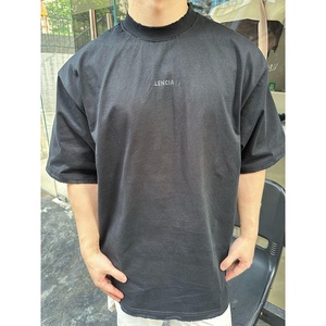 Clothes Men Clothing Manufacturers Customized Oversized 100% Cotton Rhinestone Small <strong>Turtleneck</strong> Men's T-shirt - Product Image 3
