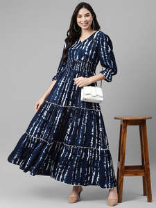 Vestido Maxi Asimétrico de Rayón Teñido Anudado para Mujer, Estilo Festivo, Casual y Elegante, Tallas Grandes, de Una Pieza - Product Image 4