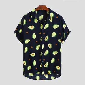 2021 en iyi satış moda Camisa eril avokado baskılı hawaii plaj yazlık gömlek