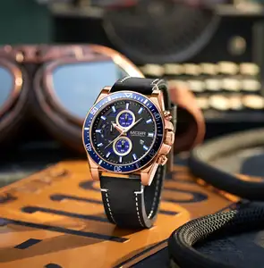 MEGIR 2132 Casual Sport Watch For Men Luxury Blue Leather Men Watches Clock Fashion Chronograph Wristwatch Custom LOGO