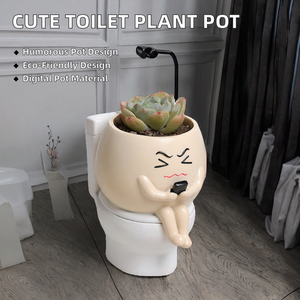 Chậu cây cảnh hình bồn cầu ngồi hiện đại, dễ thương, men bóng, hình hoa thịt, ngộ nghĩnh, màu xanh lá cây, trang trí văn phòng, phòng học, chất liệu kỹ thuật số - Product Image 2