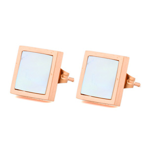 <b>Stud</b> <b>Earrings</b> Square Rose Gold Shell Inlay Geometric Design Fashion Jewelry - Product Image 1
