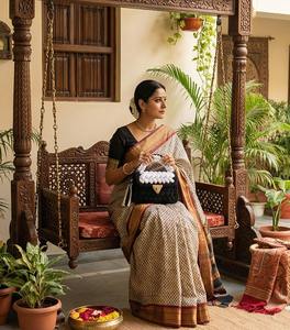 Black and White <b>Braided</b> Handmade Purse Luxury Ethnic Stylish Pearl Two Straps Purse Boho Shoulder Bag Cotton <b>Cord</b> Weaving - Product Image 2