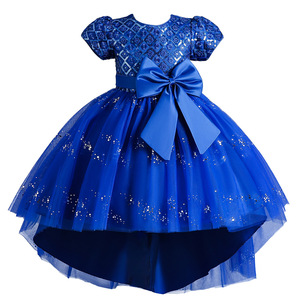 Princess Dress For Girls Wine <b>Red</b> Sequined Tutu O-Neck Flower Girl Dress With <b>Bow</b> Performance Costume - Product Image 4