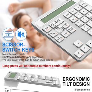 แป้นพิมพ์ตัวเลขขนาดเล็กไร้สายแบบ2-in-1พร้อมจอแสดงผลและเครื่องคิดเลขแบบพกพา3.0 <span class=keywords><strong>USB</strong></span> ไร้สายสองโหมดออกแบบตามหลักสรีรศาสตร์ - Product Image 3