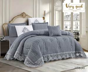 Parure de lit de luxe brodée plissée, garniture en dentelle, élégante, ivoire, avec couvre-lit <span class=keywords><strong>à</strong></span> volants, couette en microfibre, 200TC, directement de l'usine - Product Image 6
