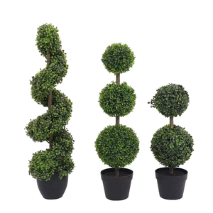 Albero di Bosso Artificiale Decorativo in PE e Pianta in Vaso 90cm 120cm Altezza, Bosso a Spirale in Plastica, Foglie Artificiali Decorative in <span class=keywords><strong>Legno</strong></span> - Product Image 1